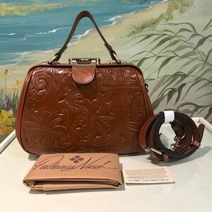 NWOT Patricia Nash Gracchi Tooled Leather Frame Brown Satchel/Crossbody.